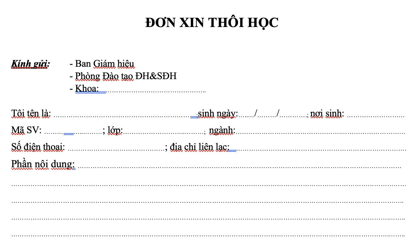 Mẫu đơn xin thôi học